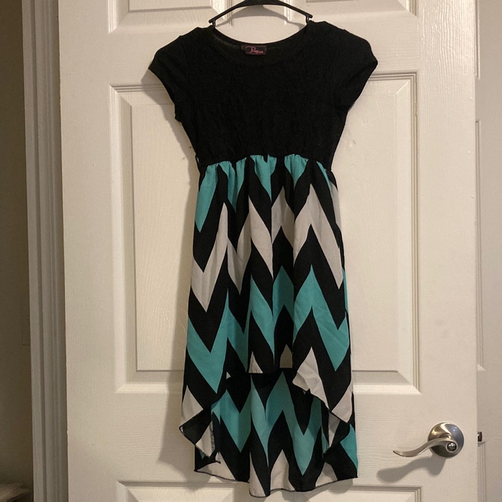 Stylish Black, White and Teal Ping Kid's Dress